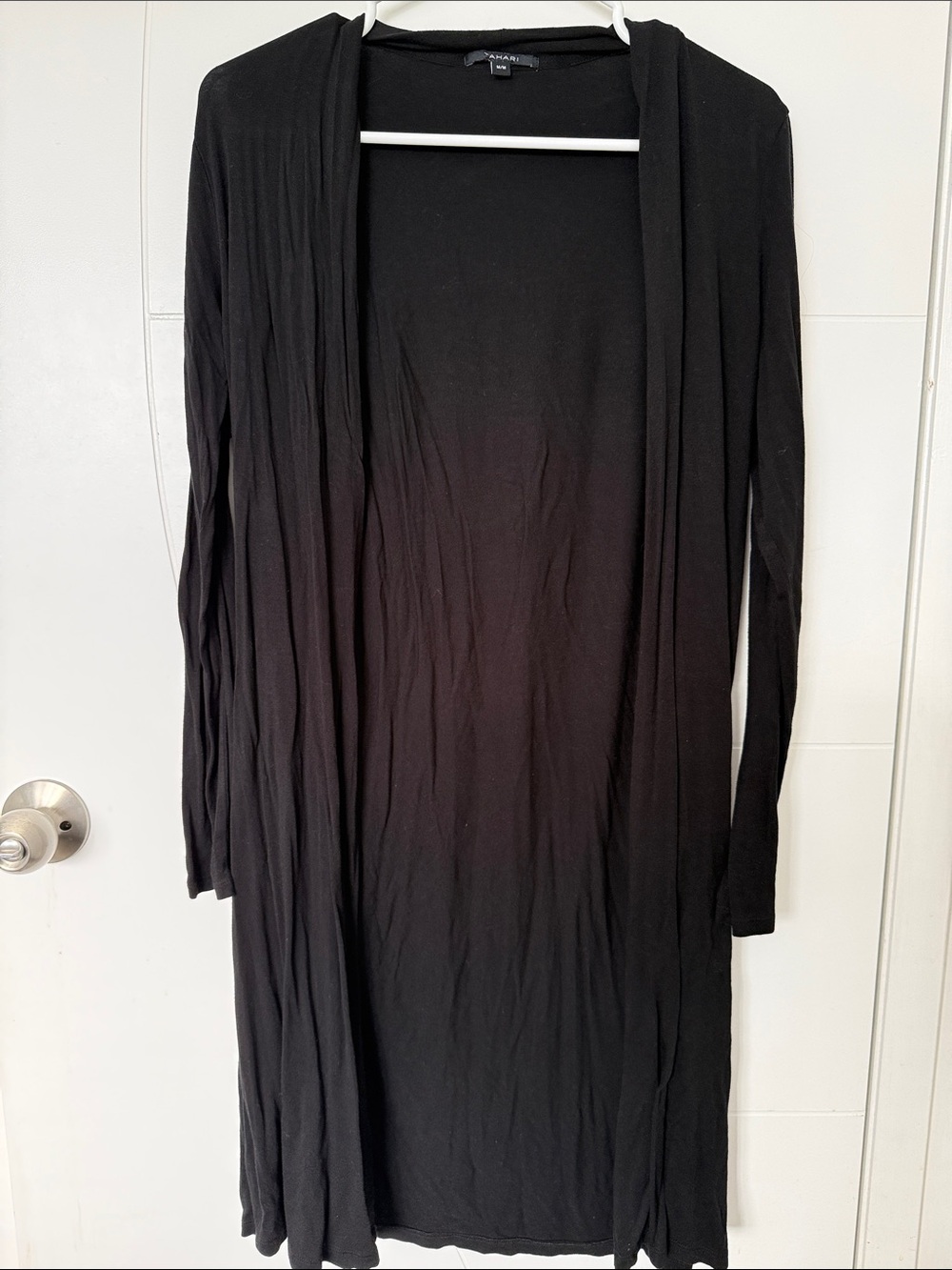 Tahari Black Long Open-Front Cardigan